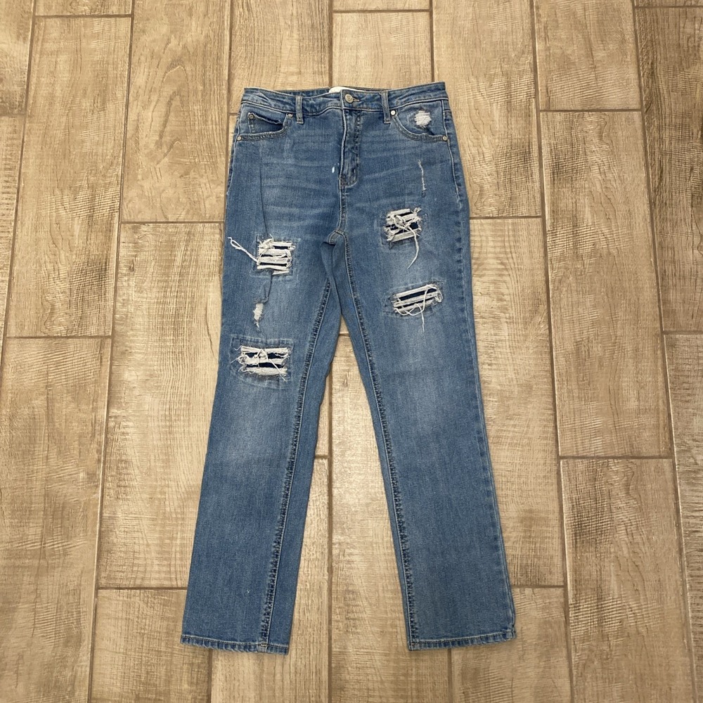 C Denim Jeans 6 Hi-Rise Distressed Light Wash Straight Ankle Boho Preppy Classic